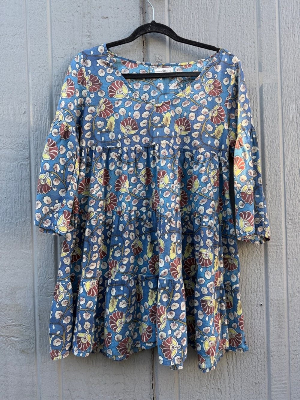 Natural Life Blue Floral Tiered Mini Dress Size: S